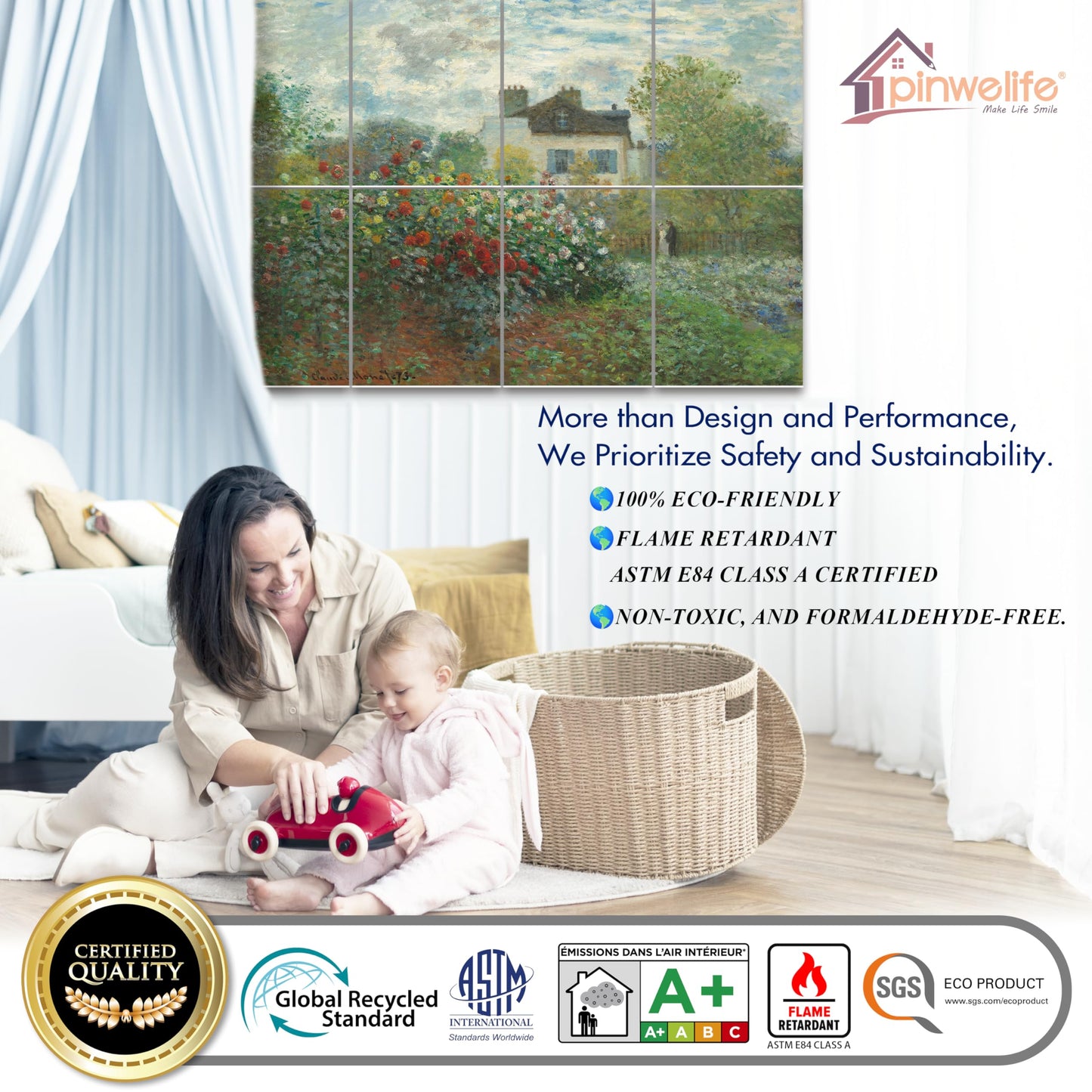 PINWELIFE® Wall Art Acoustic Panels, Sound Proof Absorbing Panels for Home/Office, Decorative Absorbing Dampening, Noise and Echo Cancelling (Monet, The Artist’s Garden at Vétheuil, 48"x32")