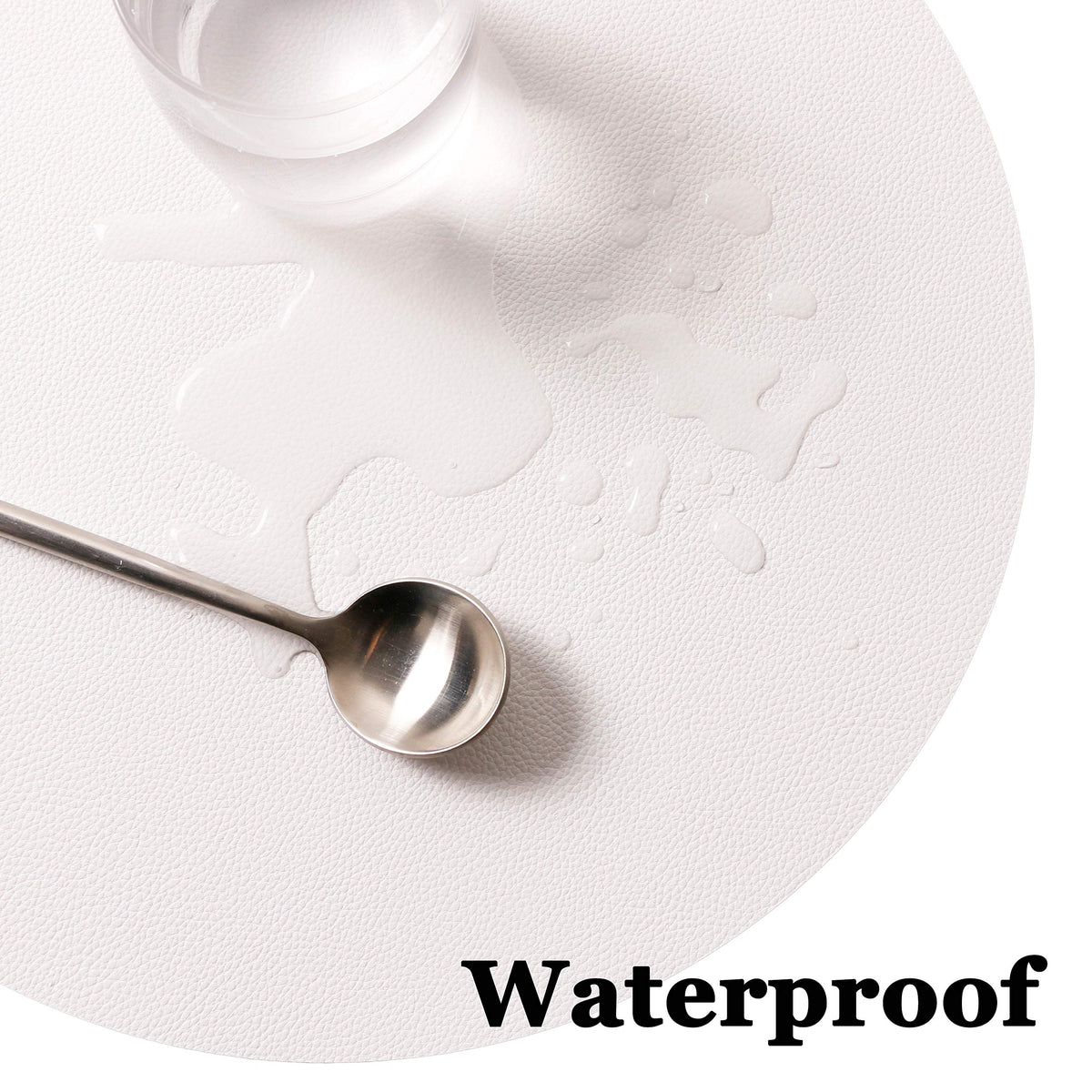 Wipeable Placemats and Coasters Leather Table Mats Waterproof Heat-Resistant Easy to Clean for Dining Table Set Kitchen Table Set of 4, White