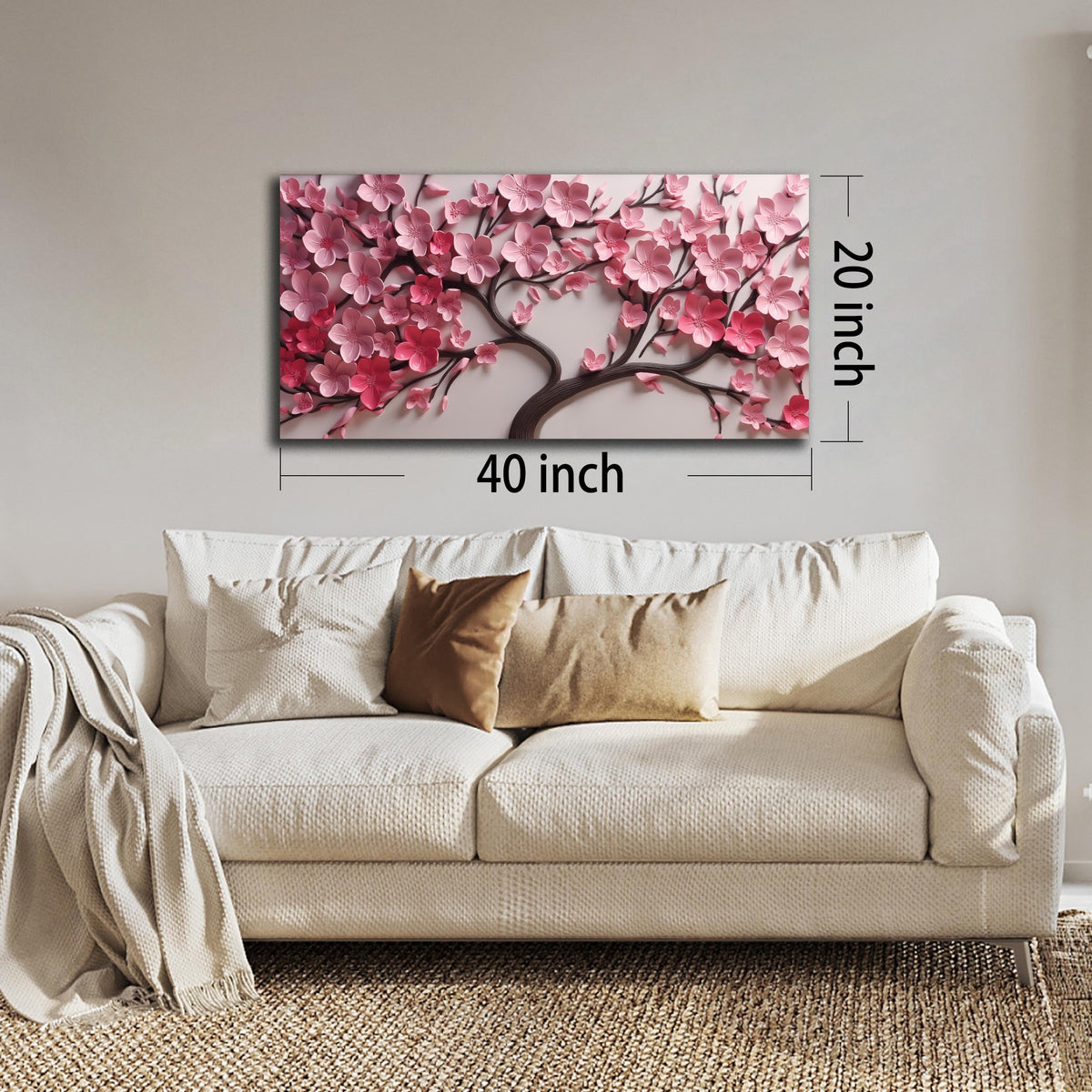 CPKATMT Flower Canvas Wall Art for Living Room Tree Pictures Wall Decor for Bedroom Pink Wall Art for Office Women Size 20 x 40 Inch