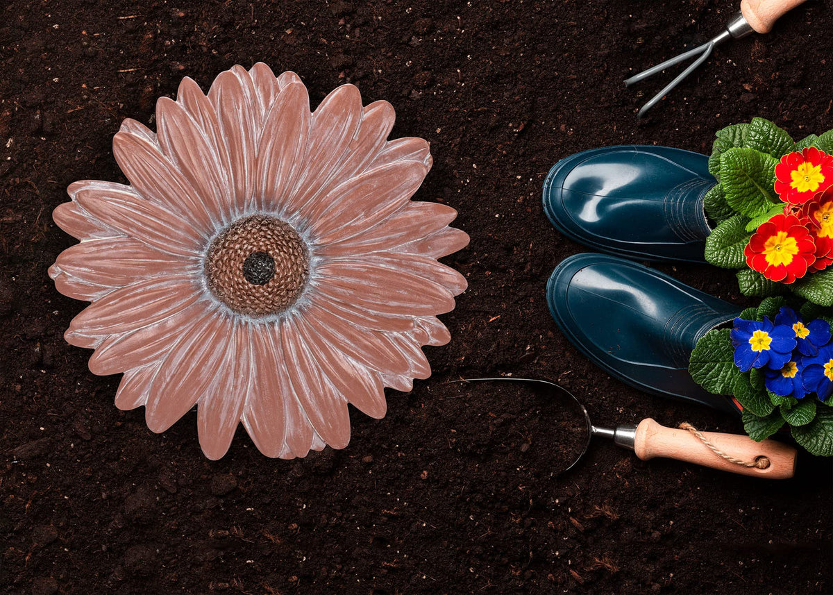 NAT & Jules Gerbera Daisy Flower Shaped Dimensional Indoor Outdoor 12 inch Cast Resin Decorative Garden Stepping Stone, Patio, Walkway Sculpture Yard Art, Terracotta