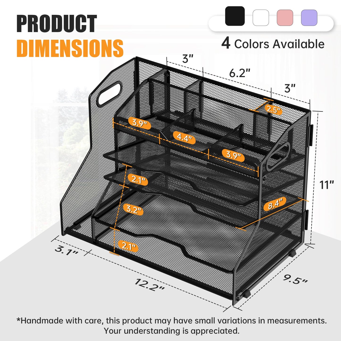 YINGHUA 5 Tier Paper Tray Letter Organizer with Top 6 Adjustable Compartments and File Holder - Paper Sorter Office Desktop Accessories with Handles for Document,Mail,School Supplies Storage,Black