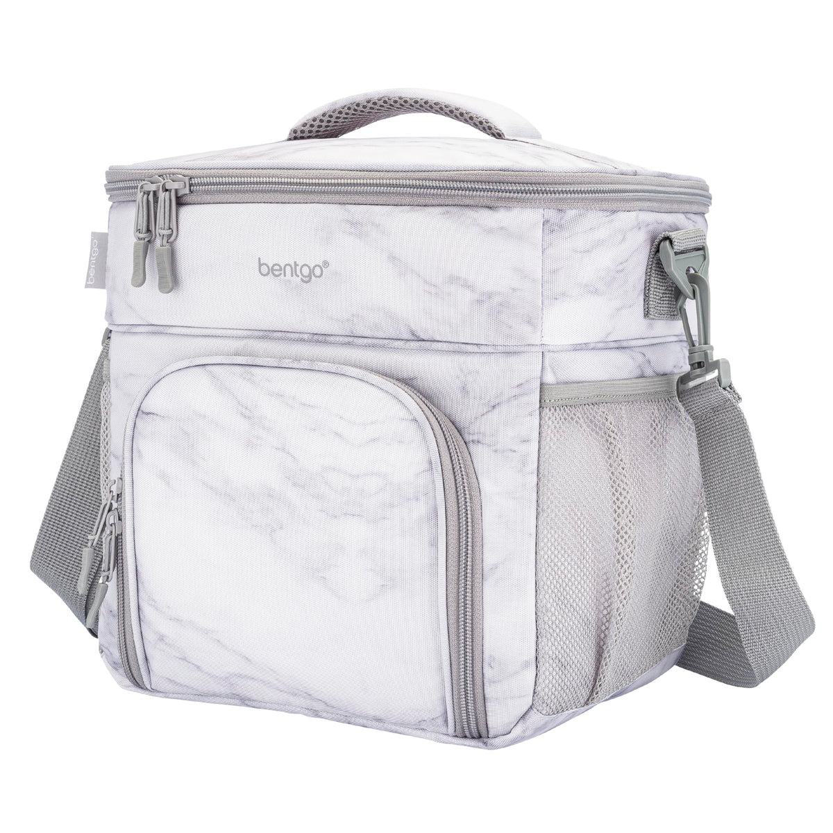 Bentgo Prep Deluxe Insulated Multimeal Bag - Lunch Box Bag, Holds 5 Meals, Premium Insulation up to 8 Hrs, Durable, Water-Resistant - Large Capacity For Adult Meal Prep (White Marble)