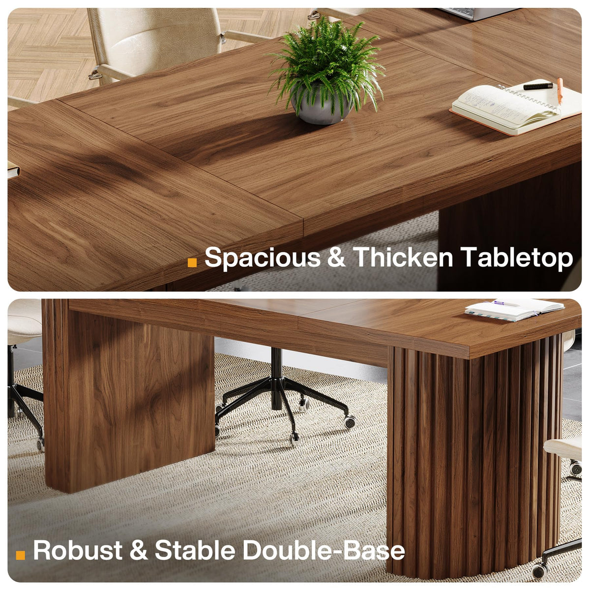 Tribesigns 78.7" Conference Table for 6-8 People, 6.56 ft Large Rectangle Meeting Table with Double Pedestal, Farmhouse Seminar Table Boardroom Desk for Office Meeting Conference Room, Walnut