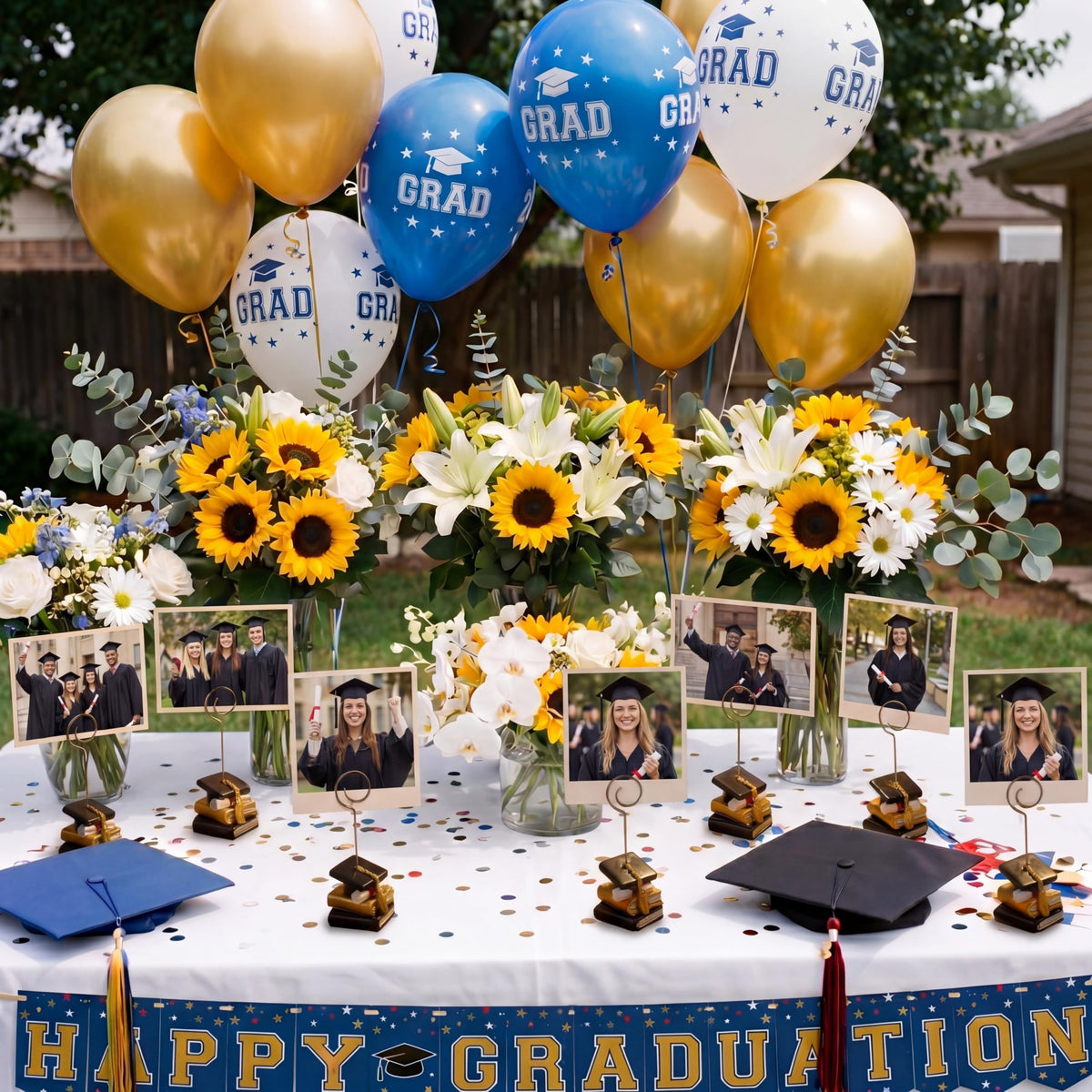 Glenmal 12 Pcs Grad Cap Picture Holders 4.53 Inches Resin Metal Graduation Picture Holders for Tables Centerpieces Grad Cap Photo Table Number Card Stands for Class of 2026 Graduation Party Supplies