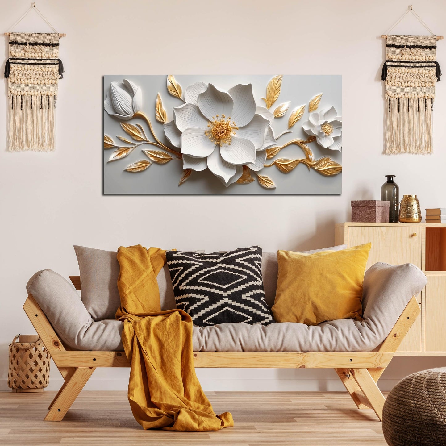 Canvas Wall Art for Living Room Bedroom Office White and Gold Flower Artwork Large Botanical Floral Wall Art Framed Wall Decor Modern Canvas Prints 20x40 In