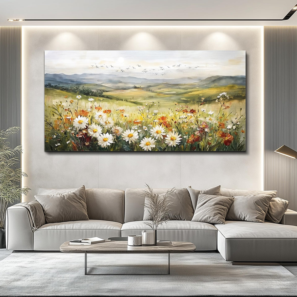 FUHAIHUA Canvas Wall Art For Living Room Large Framed Wall Decor For Office Modern Bedroom Decorations Prairie Flowers Landscape Pictures Farmhouse Paintings Artwork Aesthetic Home Decor 30" x 60"