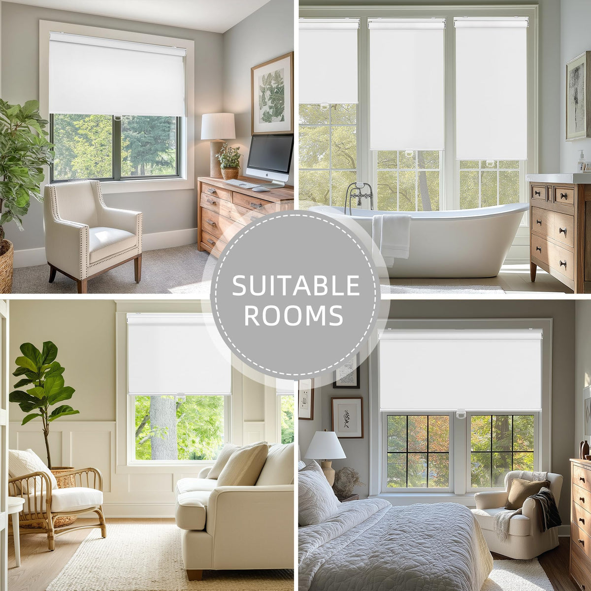 ChrisDowa Cordless Blackout Roller Shades for Windows, Thermal Insulated UV Protection Pull Down Shades, Total Blackout Window Blinds for Home, Office, Bedroom, Door (22" W x 72" H, White)