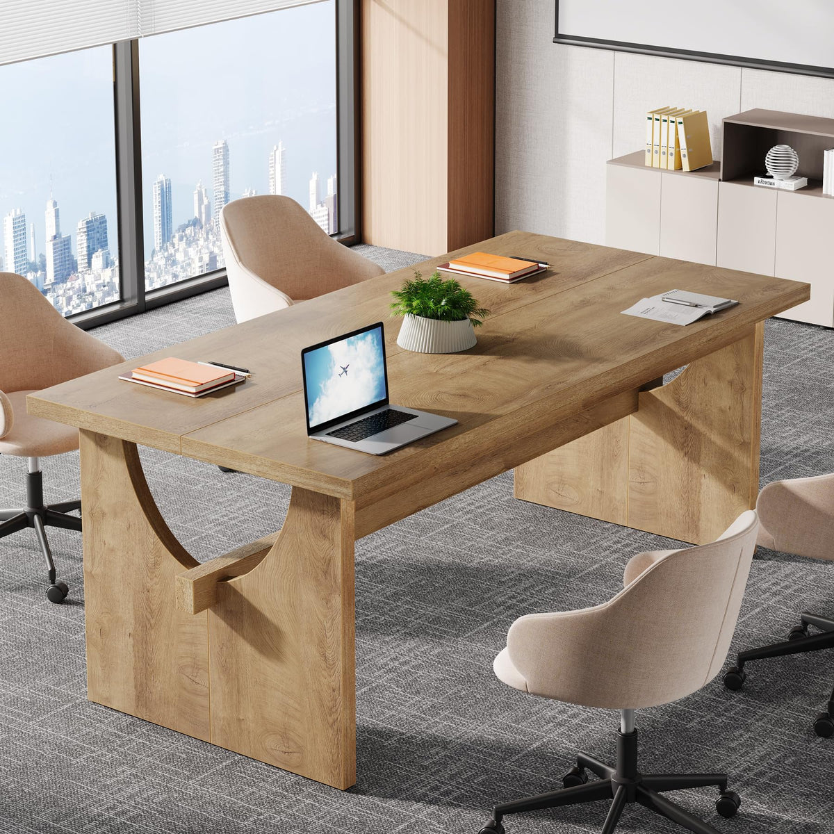 Tribesigns Executive Office Desk, 63-Inch Farmhouse Computer Desk, Large Writing Study Conference Table with Sturdy Legs, Business Workstation Table for Home Office, Rustic Brown