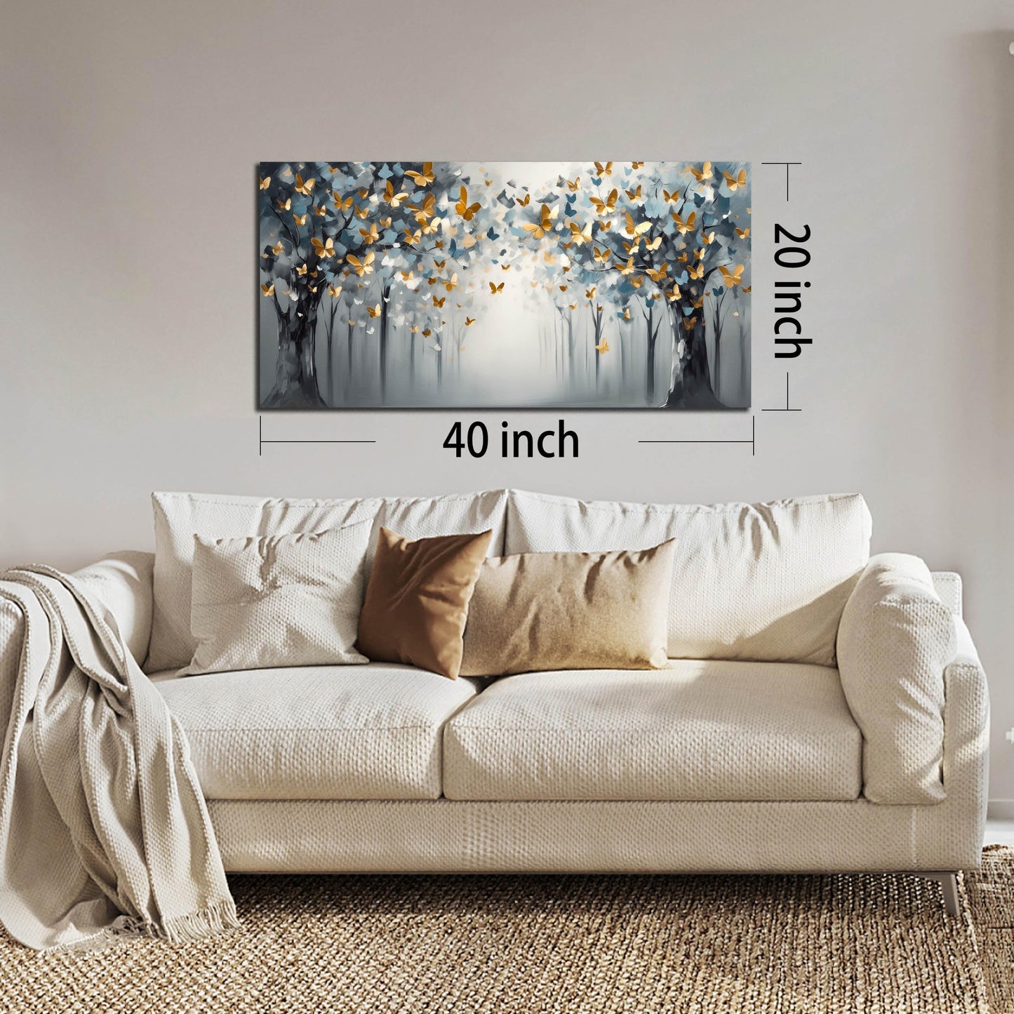 SIXTTART Butterfly Wall Art for Bedroom - Tree Wall Art Canvas for Living Room - Home Office Decor Women Size 20" x 40"