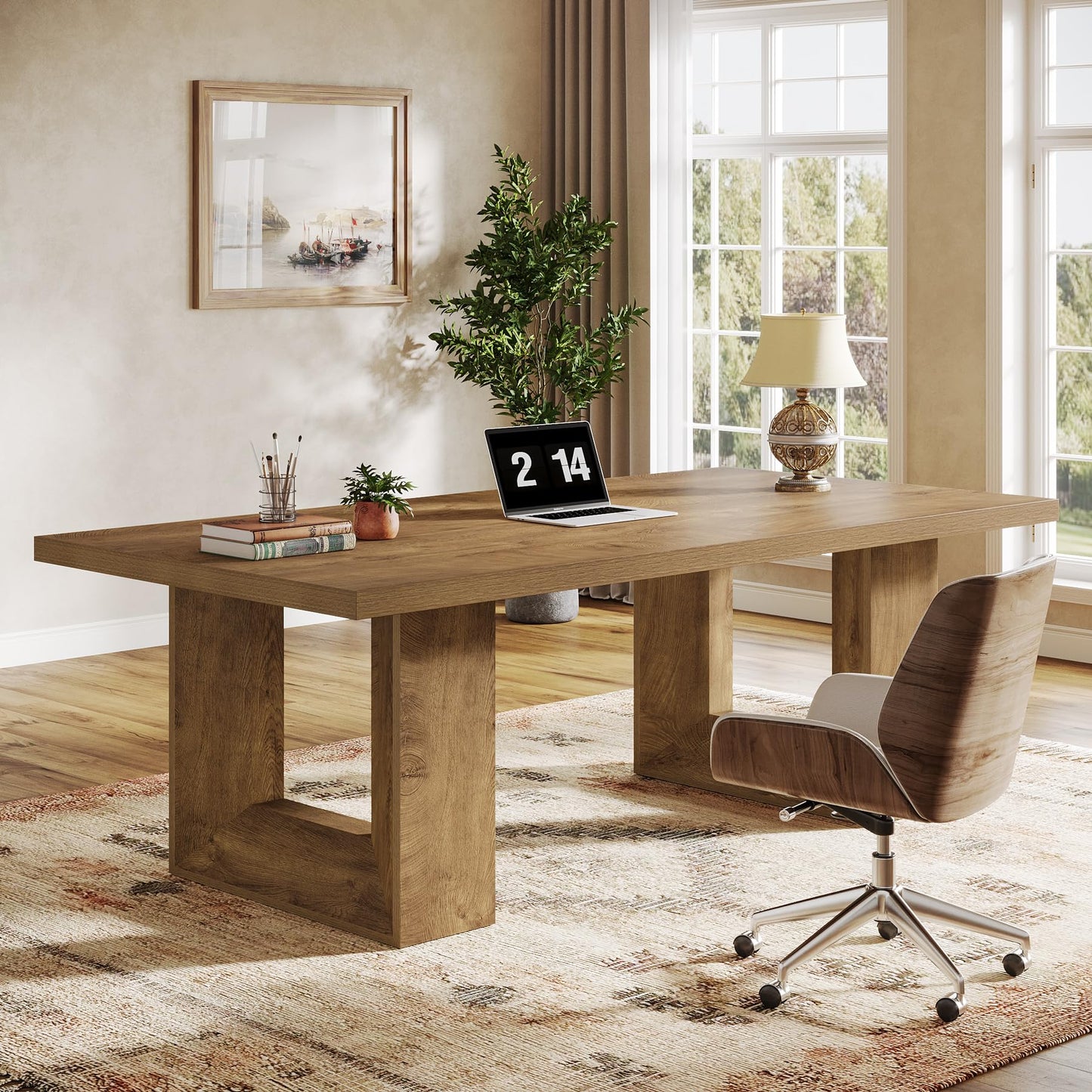 Tribesigns Home Office Desk, 62.99" Large Farmhouse Executive Desk, Computer Table for Office, Conference Room, Study Room (Walnut)