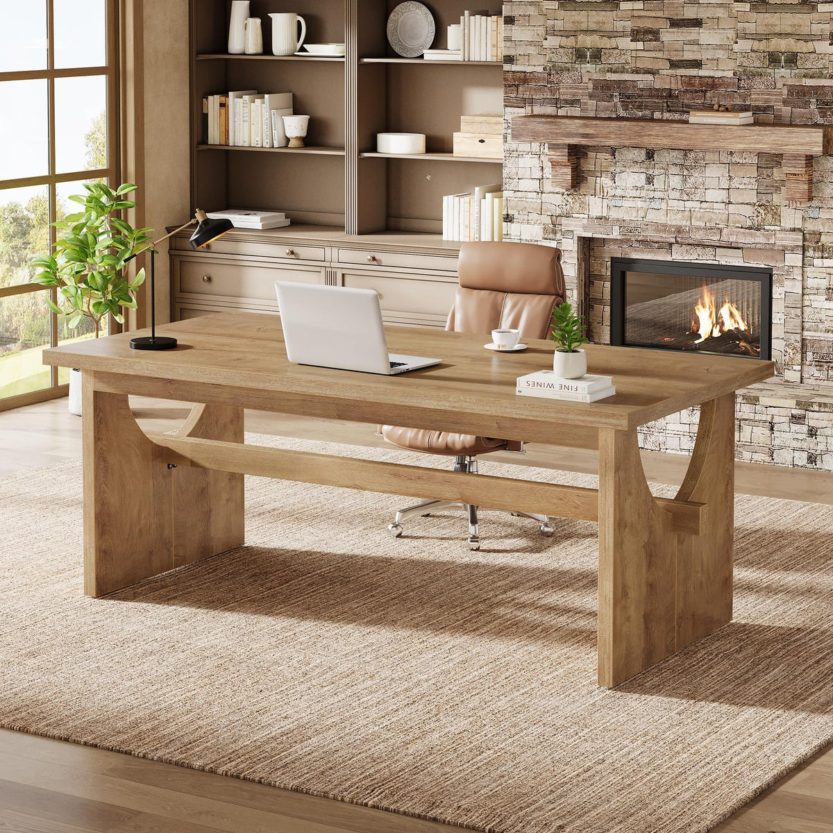 Tribesigns Executive Office Desk, 63-Inch Farmhouse Computer Desk, Large Writing Study Conference Table with Sturdy Legs, Business Workstation Table for Home Office, Rustic Brown