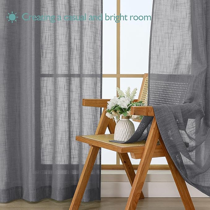 Chyhomenyc Charcoal Grey Semi Sheer Curtains 36 Inch Length, Light Filtering