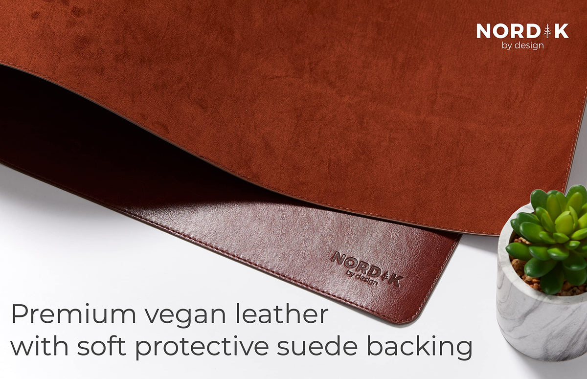 Nordik Leather Desk Mat - Whiskey Brown - Cable Organizer - Premium Mouse Mat & Desk Pad Protector - 35 X 17 Inch - Felt Vegan Leather - Large Office Mouse Pad & Blotter
