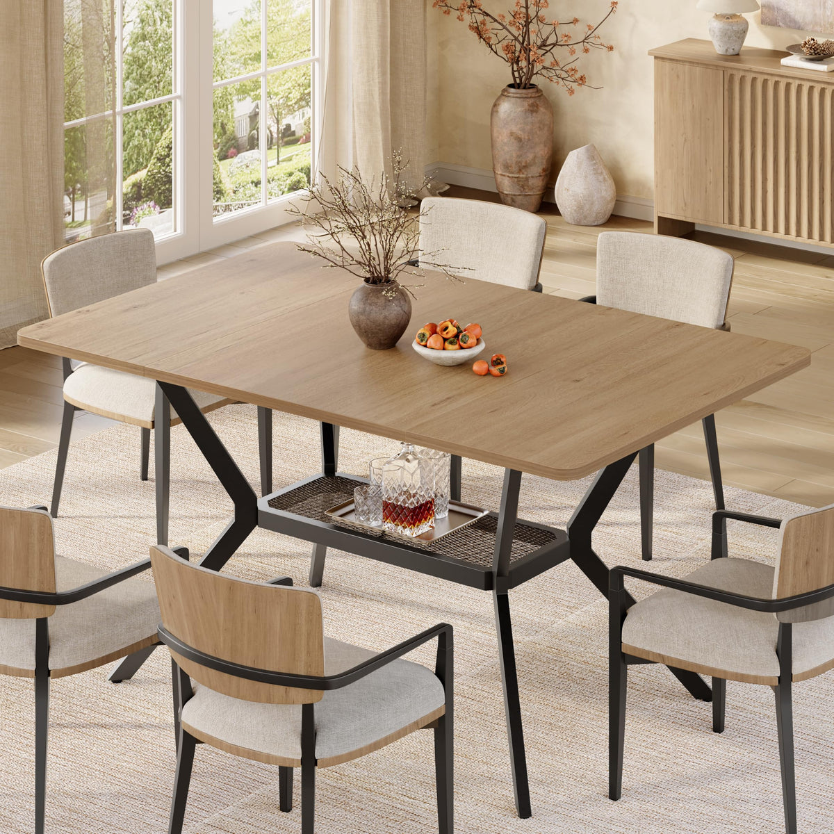 MECHYIN 55" Dining Table for 4-6, Industrial Kitchen Table with Spacious Storage Shelf, Sturdy Metal Frame Rectangle Dining Table for Dining Room, Small Apartments, Home Office