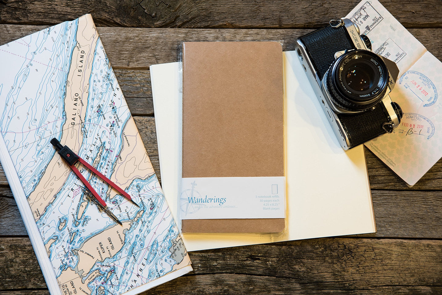 Wanderings Blank Regular Size Travelers Notebook Inserts | 4.25" x 8.25"/11cm x 21cm | 100 gsm Paper | 3 Hand-Stitched Booklets/180 Pages | Travelers Notebook Refills for Journals, Diaries, Planners