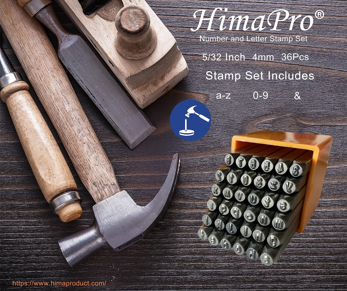 HimaPro Number and Letter Stamp Set 36 PCs Lowercase Industrial Grade Letters 'a'-'z', '&', '0'-'9' in a Plastic Box(4mm - 5/32 Inch)