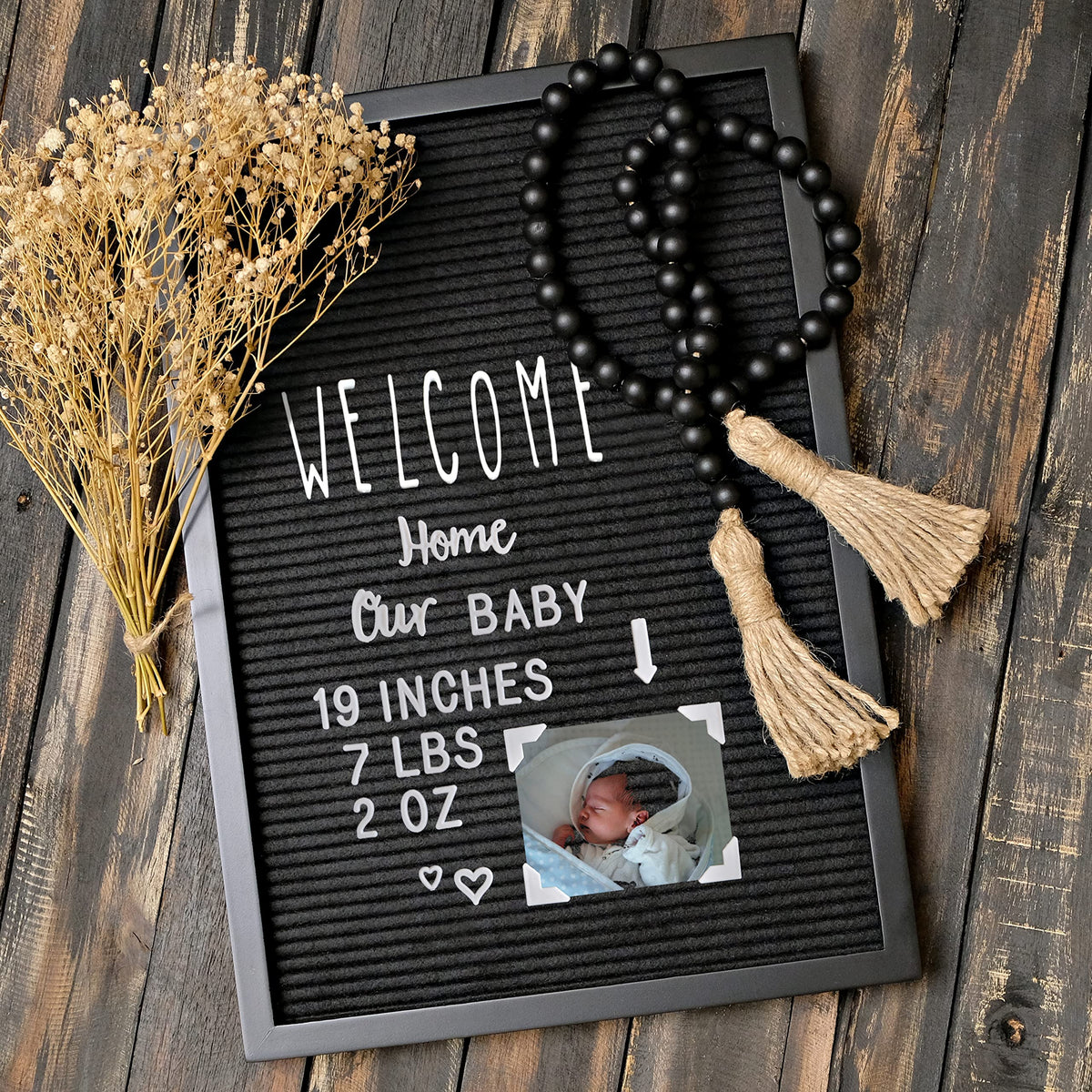 Letter Board Sign Skinny Felt Board with Pre Cut Letters 12x17 Inch, Baby Announcement Sign, Black Changeable Message Board