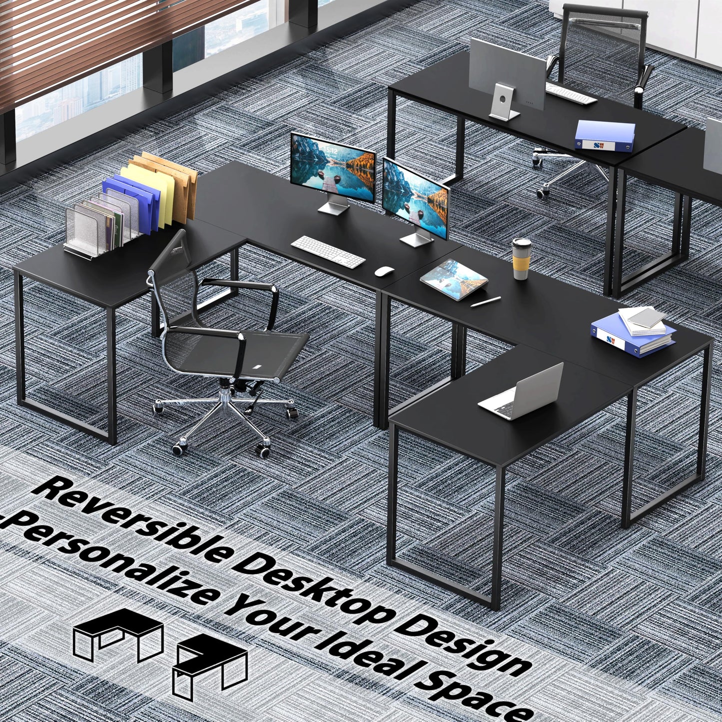 SHW Mission 48 x 48 Inches L-Shape Home Office Computer Desk, Black