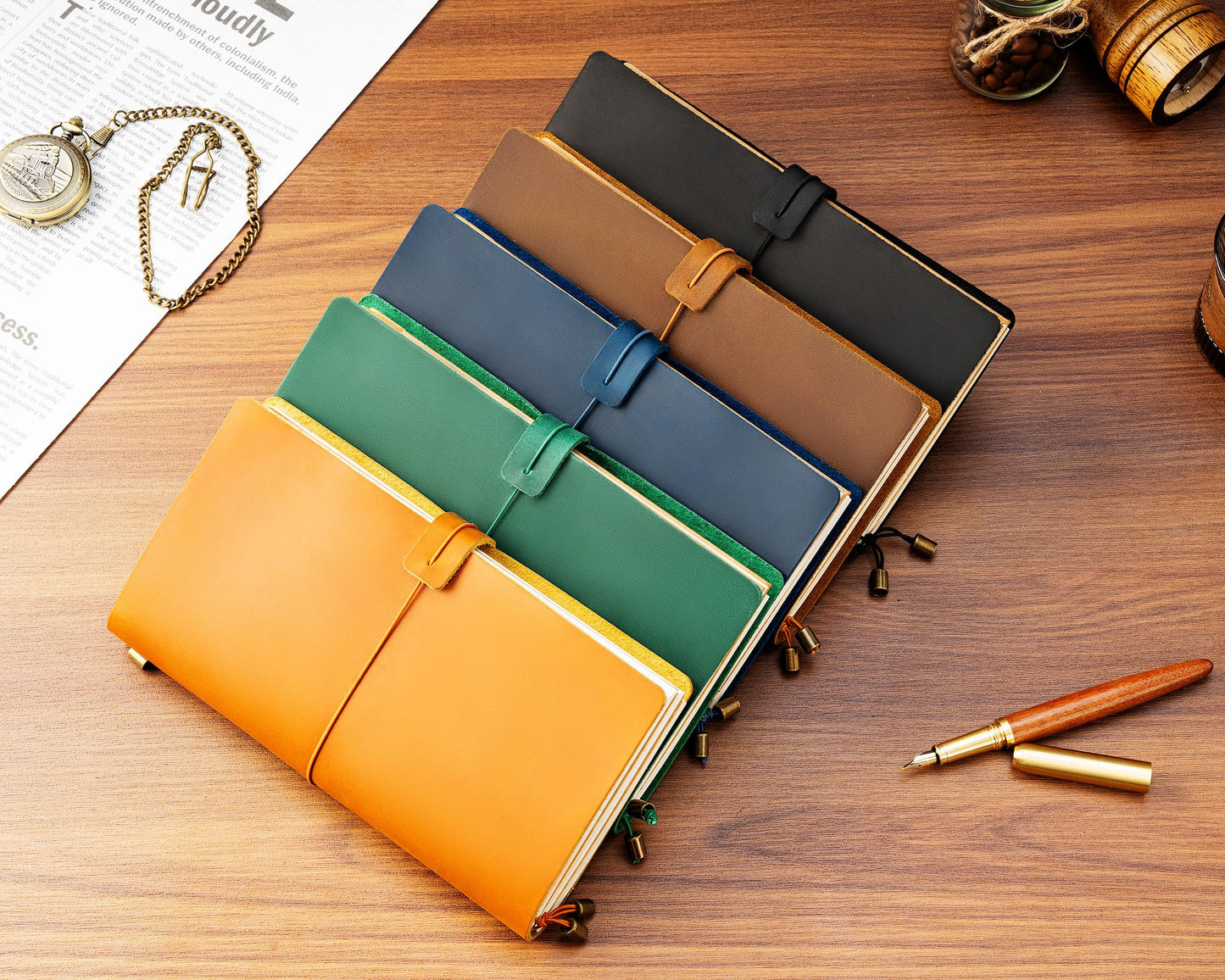 Ox Knight Refillable Leather Travelers Notebook, 8.6 x 4.9 Standard Size Travel Diary for Men and Women, Genuine Leather Travel Journal with 3 Notebook Inserts for Writing, Sketching & Planning, Light Brown