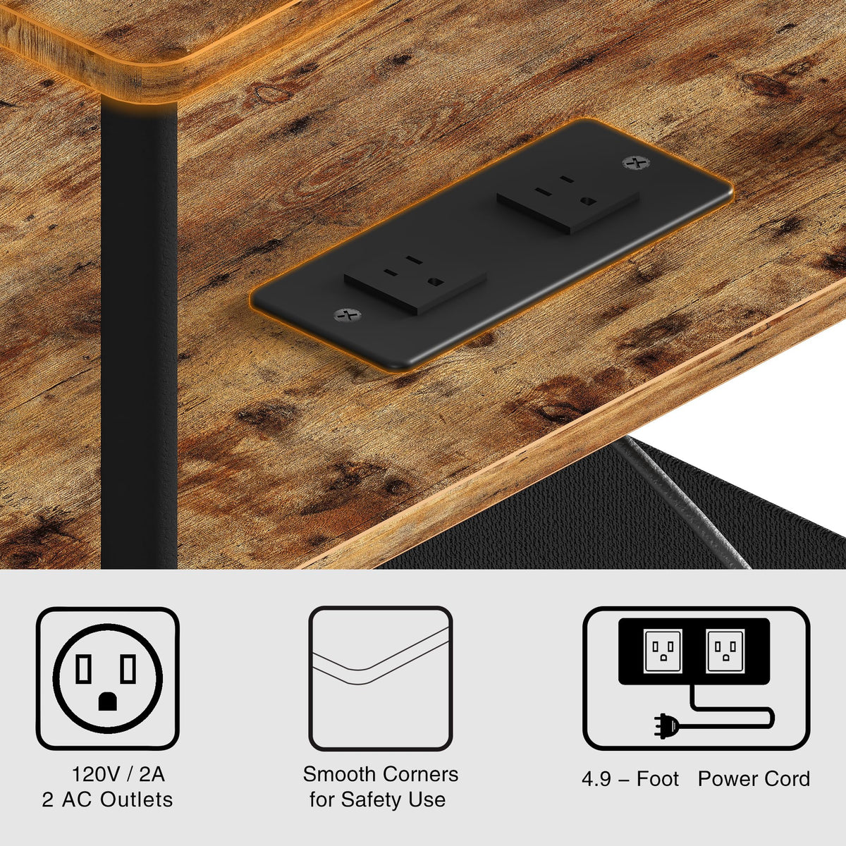 Newmics Small Side Table with Charging Station, End Table for Small Spaces, Slim Nightstand with Outlet,Sofa Beside Table, 3-Tier Storage Shelf,Living Room, Bed Room, Rustic Brown
