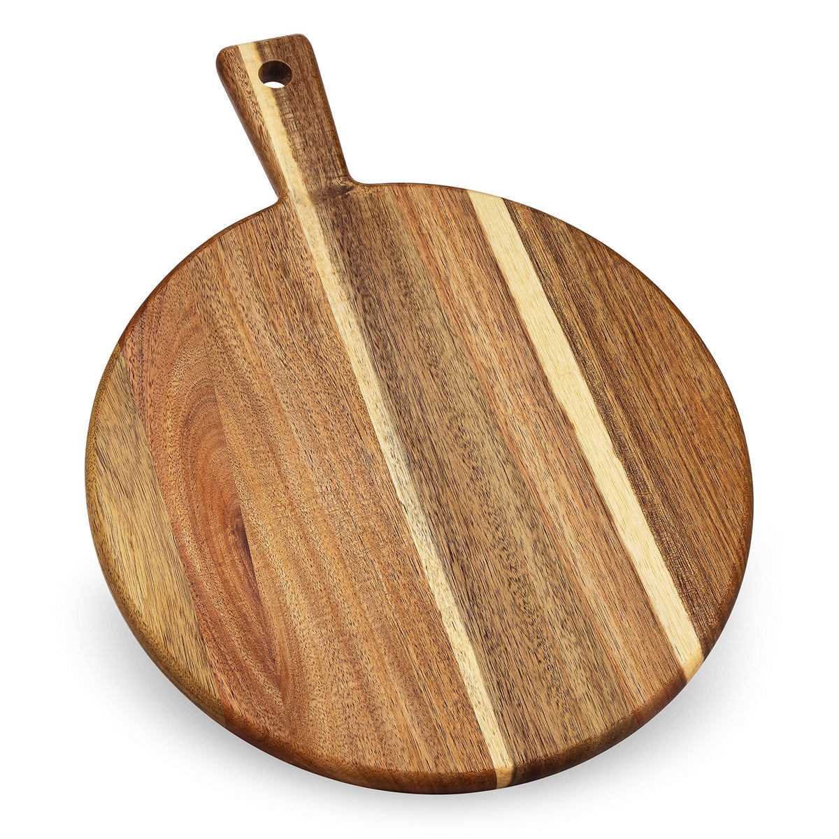Acacia Wood Cutting Board and Chopping Board with Handle for Meat, Cheese Board, Vegetables, Bread, and Charcuterie - Decorative Wooden Serving Board for Kitchen and Dining Room, Large 13" x 13"