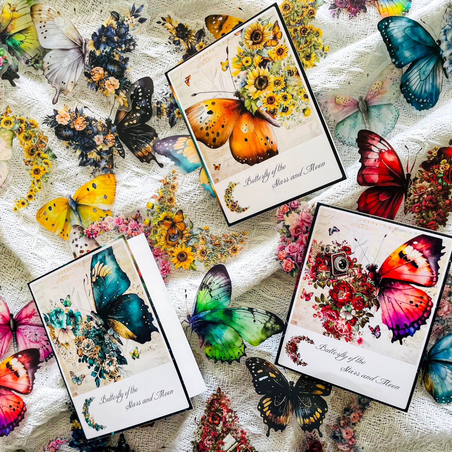 240Pcs Fantasy Butterfly Flowers Moon Stickers - Transparent Waterproof Nature Aesthetic Stickers for Junk Journals,Scrapbooking,Resin Crafts,Planners