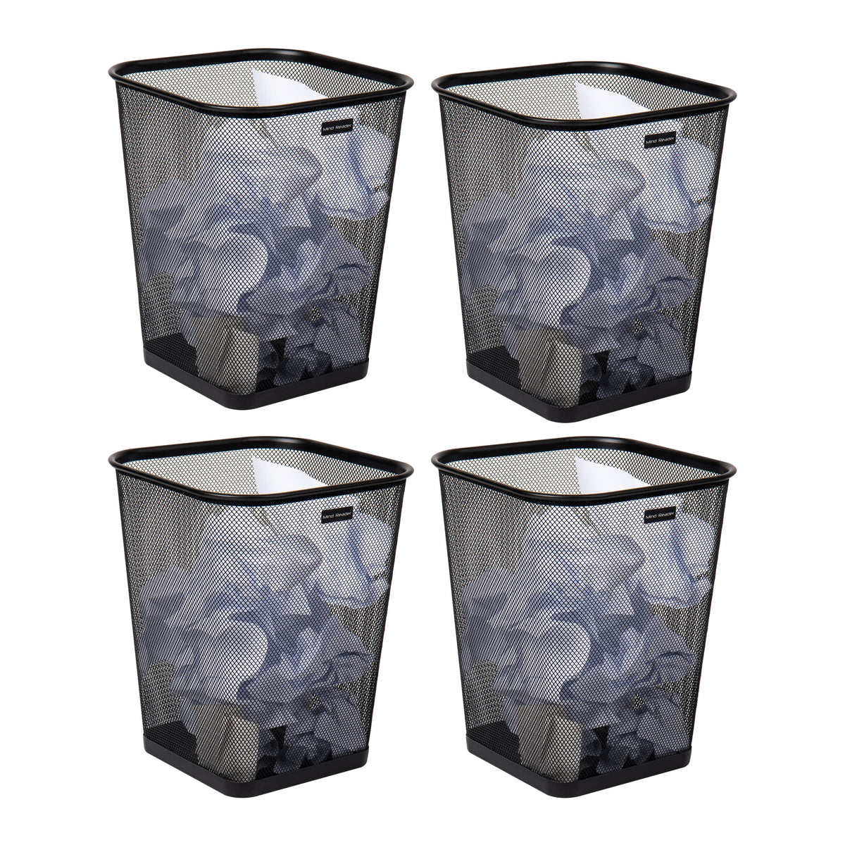 Mind Reader Mesh Trash Can, Waste Paper Basket, Square, Office, Metal Mesh, 9.75" L x 9.75" W x 12.25" H, Set of 4, Black