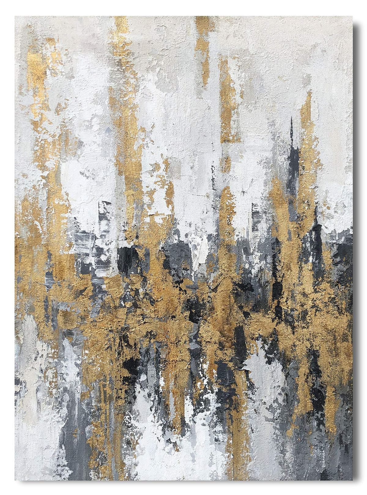 Yihui Arts Modern Abstract Skyline Canvas Wall Artwork with Gold Foil for Office Decoration