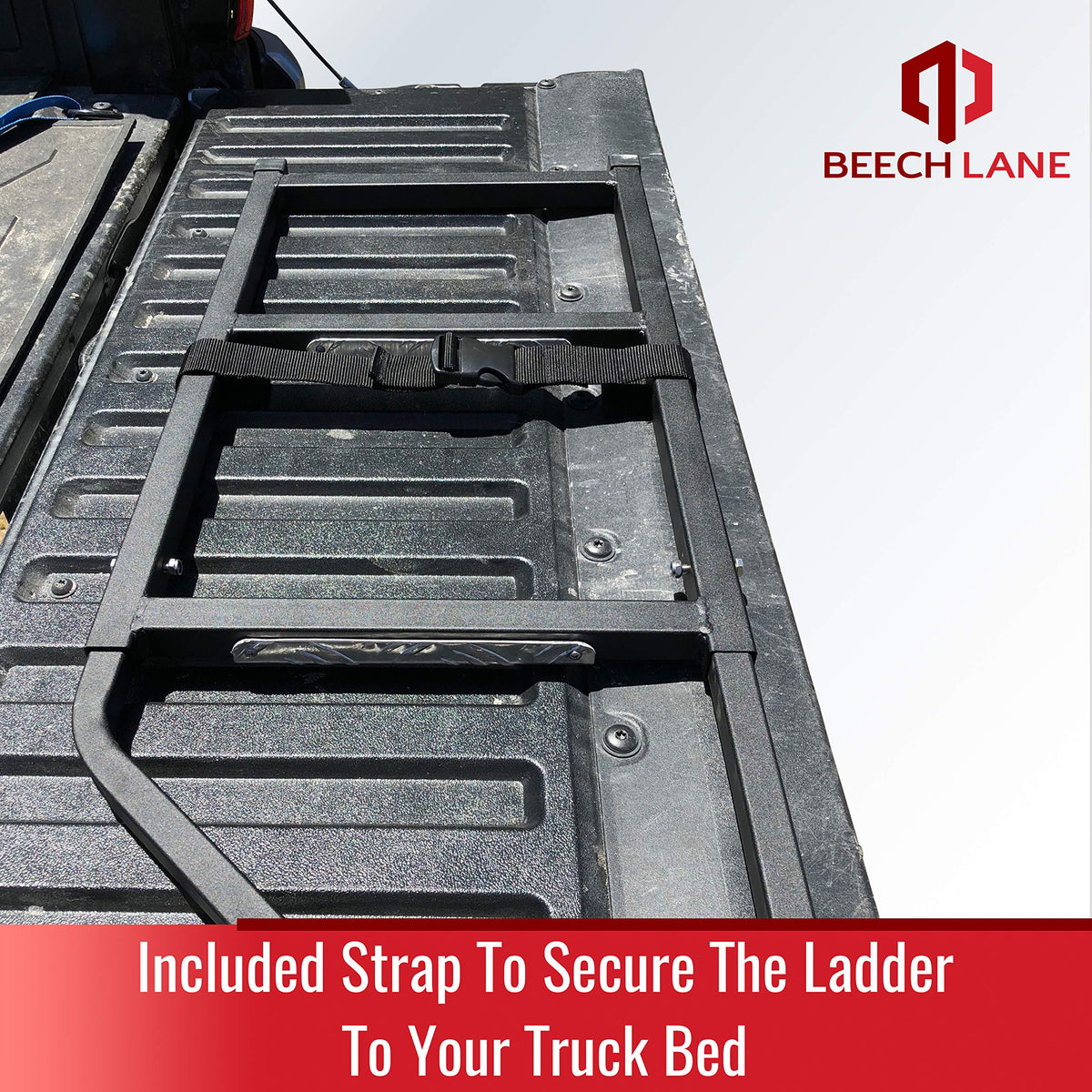 Beech Lane Pickup Truck Tailgate Ladder - Universal Fit, Stainless Steel Self Drilling Hex Screws for Easy Install, Durable Aluminum Step Grip Plates, and Sturdy Rubber Ladder Feet