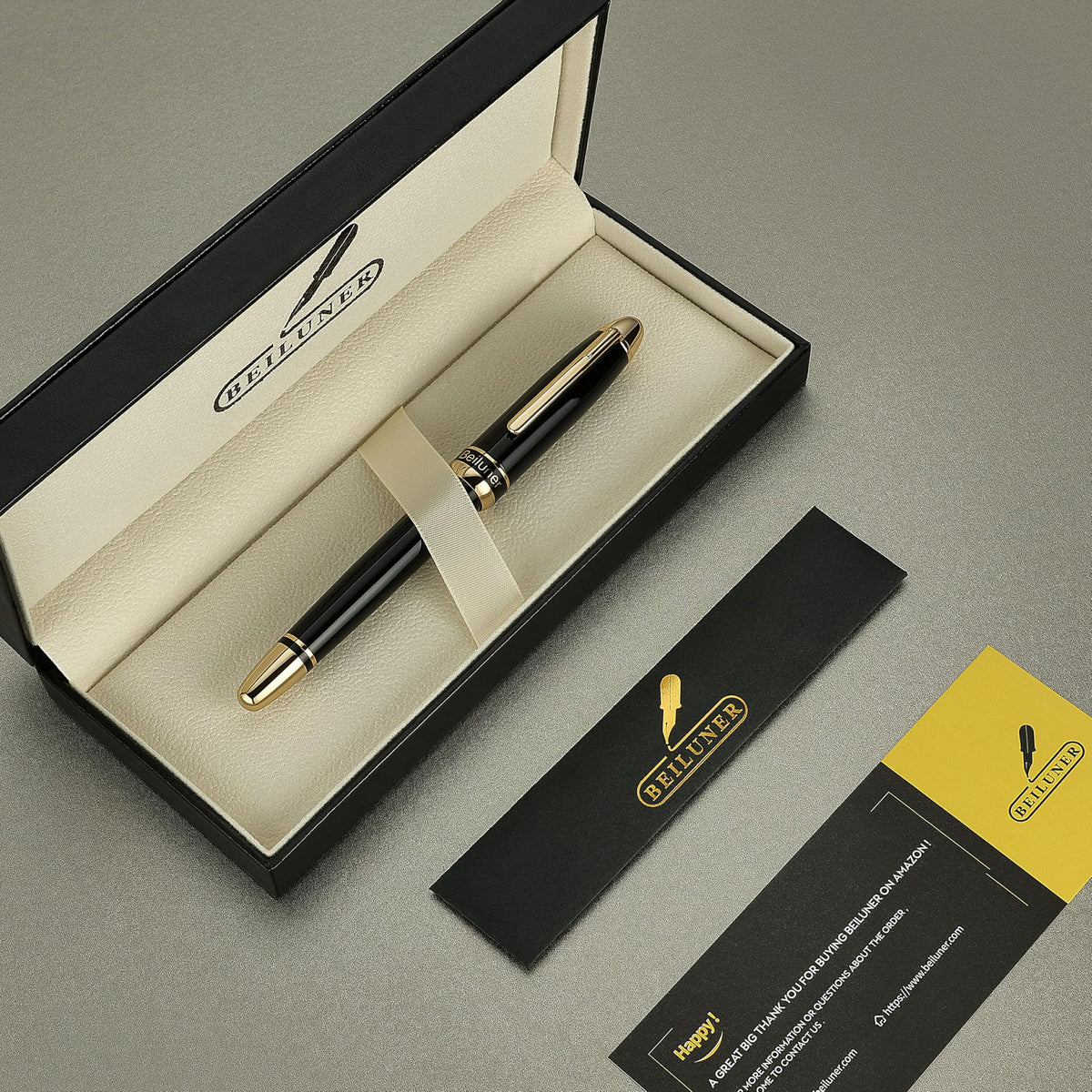 BEILUNER 315 Luxury Rollerball Pen, with 24K Gold Finish, Black Piano Lacquer, Luxury Grade Craftsmanship, Best Pen Gift Set for Men and Women, Professional, Executive, Office, Fancy, Nice Pens