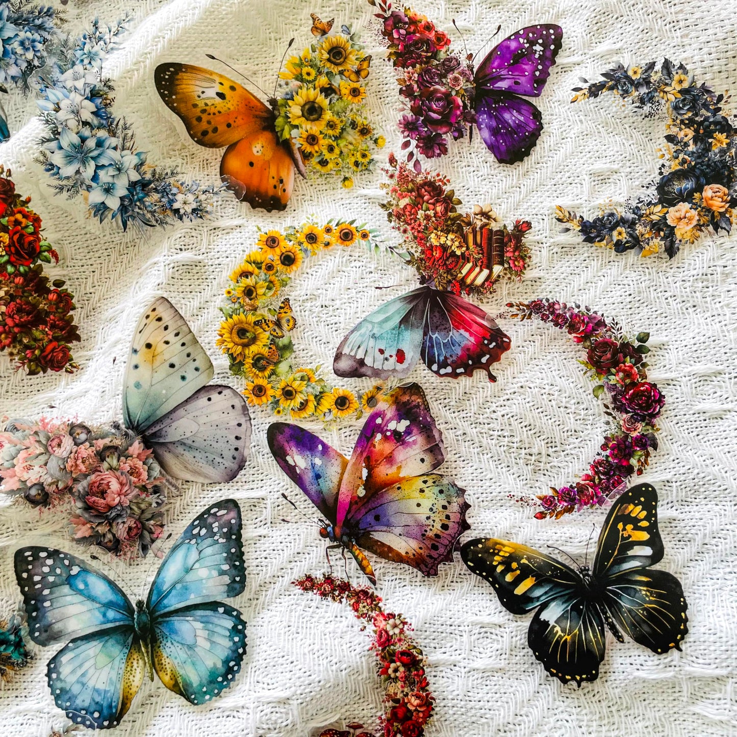 240Pcs Fantasy Butterfly Flowers Moon Stickers - Transparent Waterproof Nature Aesthetic Stickers for Junk Journals,Scrapbooking,Resin Crafts,Planners