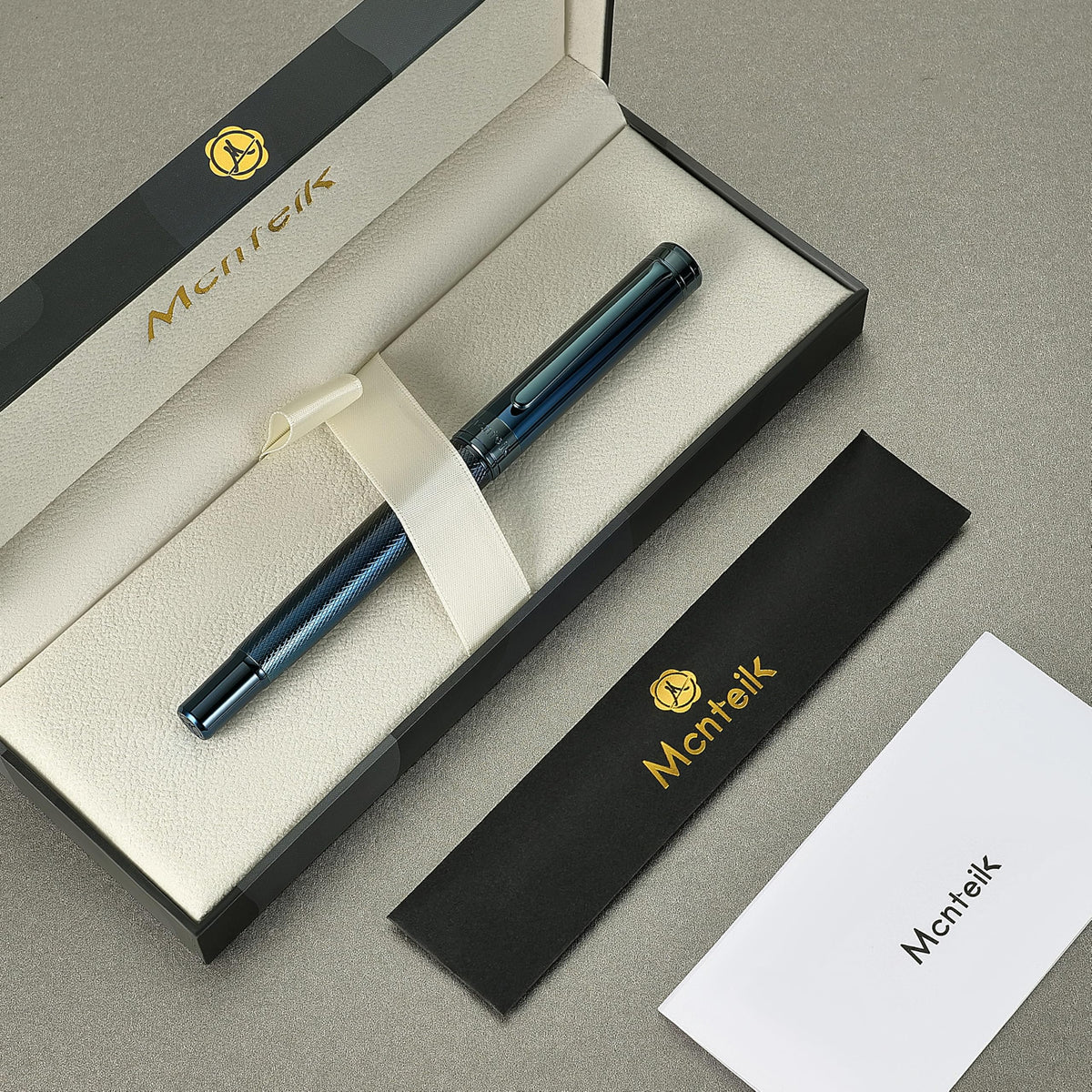 MCNTEIK Electroplated Blue Rollerball Pen, Stunning Luxury Pen with Mesh Texture Design、Schmidt Ink Refill, Nice Gift Set for Men & Women, Business, Executive, Office, Fancy, Nice Fancy Designer Pens