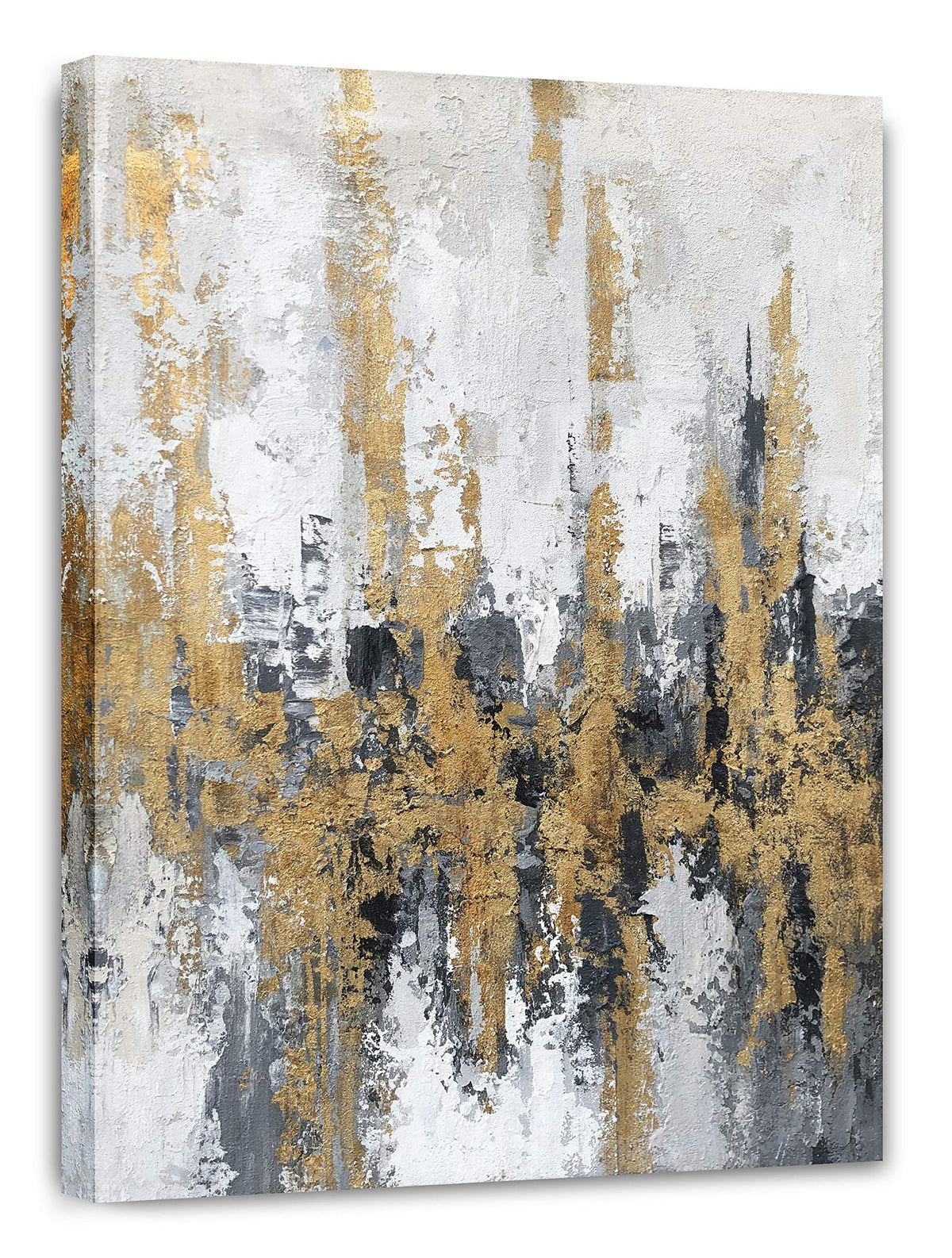 Yihui Arts Modern Abstract Skyline Canvas Wall Artwork with Gold Foil for Office Decoration